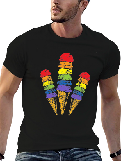 Camiseta Negra con Diseño de Helados Arcoíris