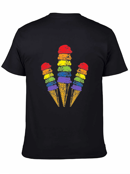 Camiseta Negra con Diseño de Helados Arcoíris