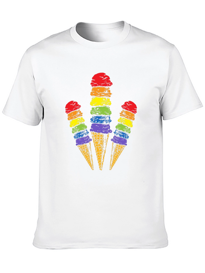 Camiseta Negra con Diseño de Helados Arcoíris
