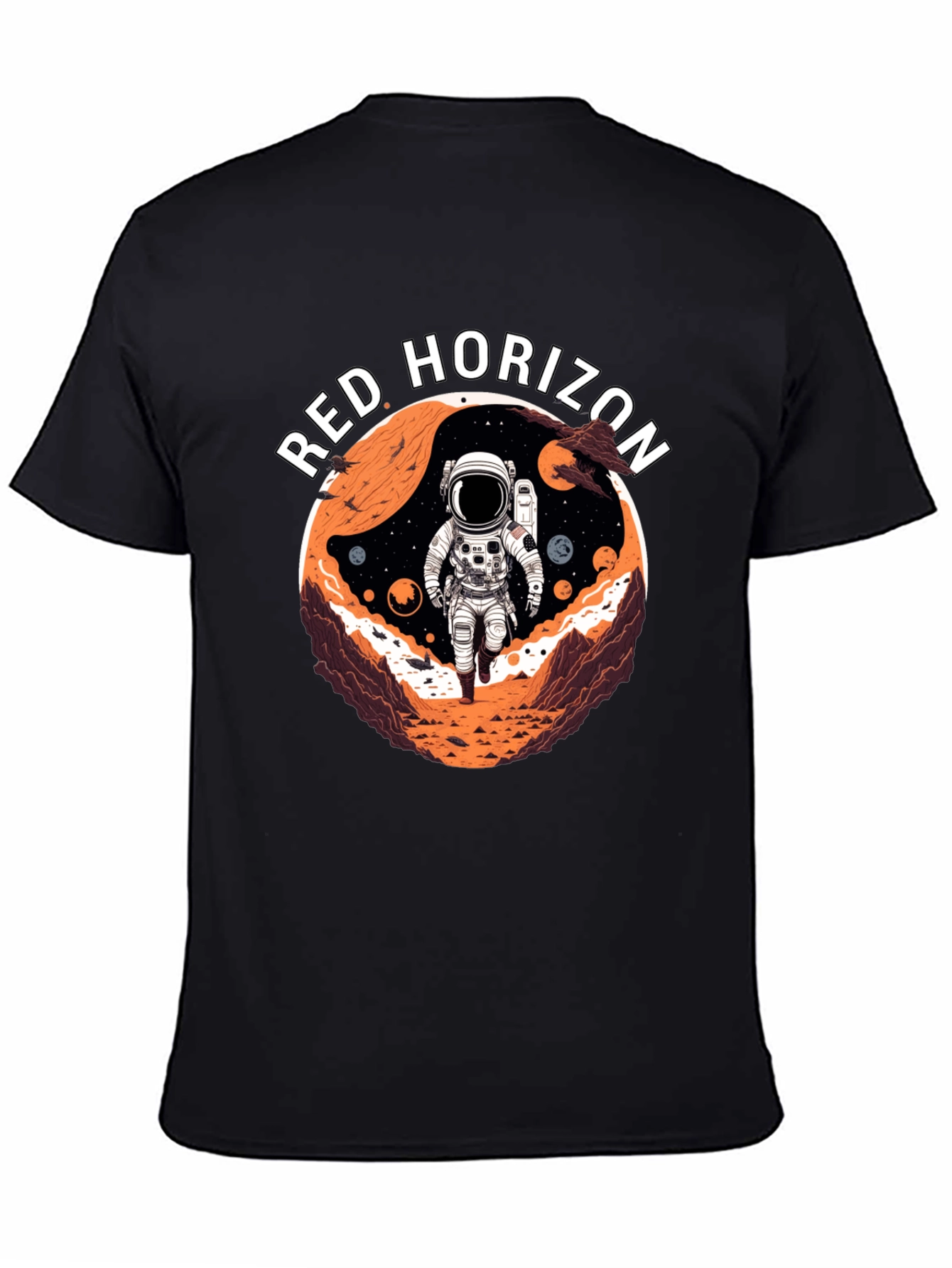 Camiseta Negra Red Horizon Diseño Espacial