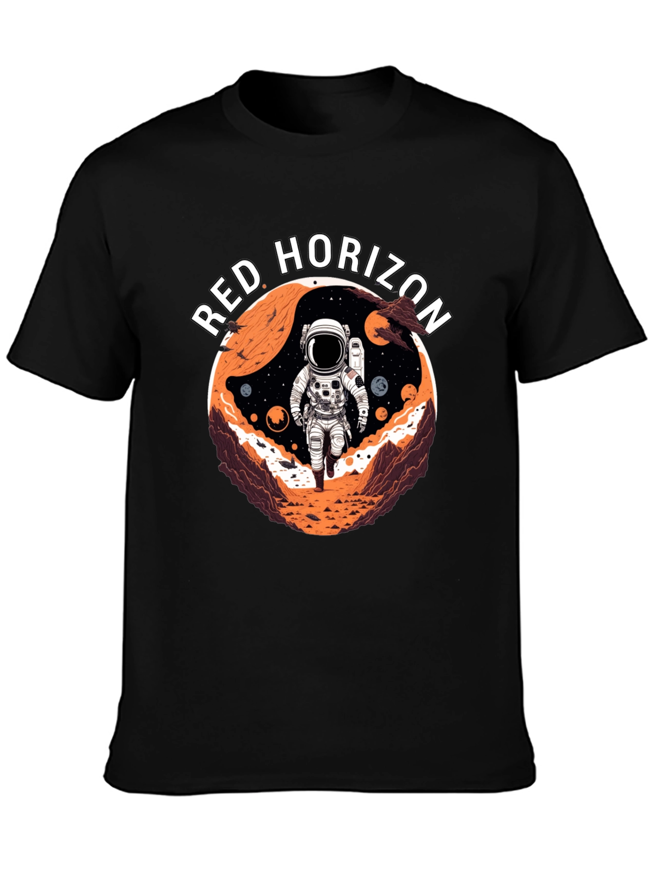 Camiseta Negra Red Horizon Diseño Espacial