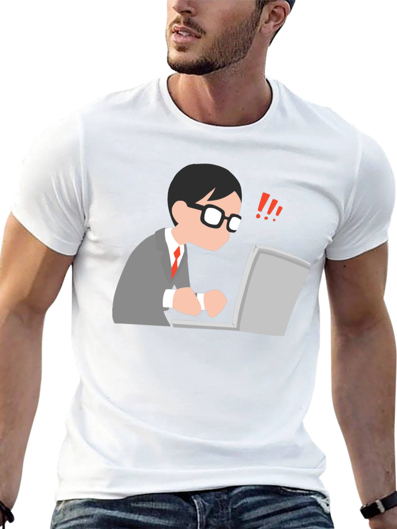 Camiseta Negra con Diseño de Hombre Trabajando