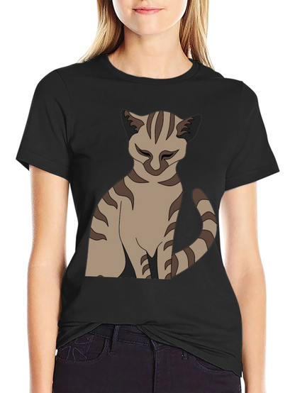 Camiseta Negra con Diseño de Gato Atigrado