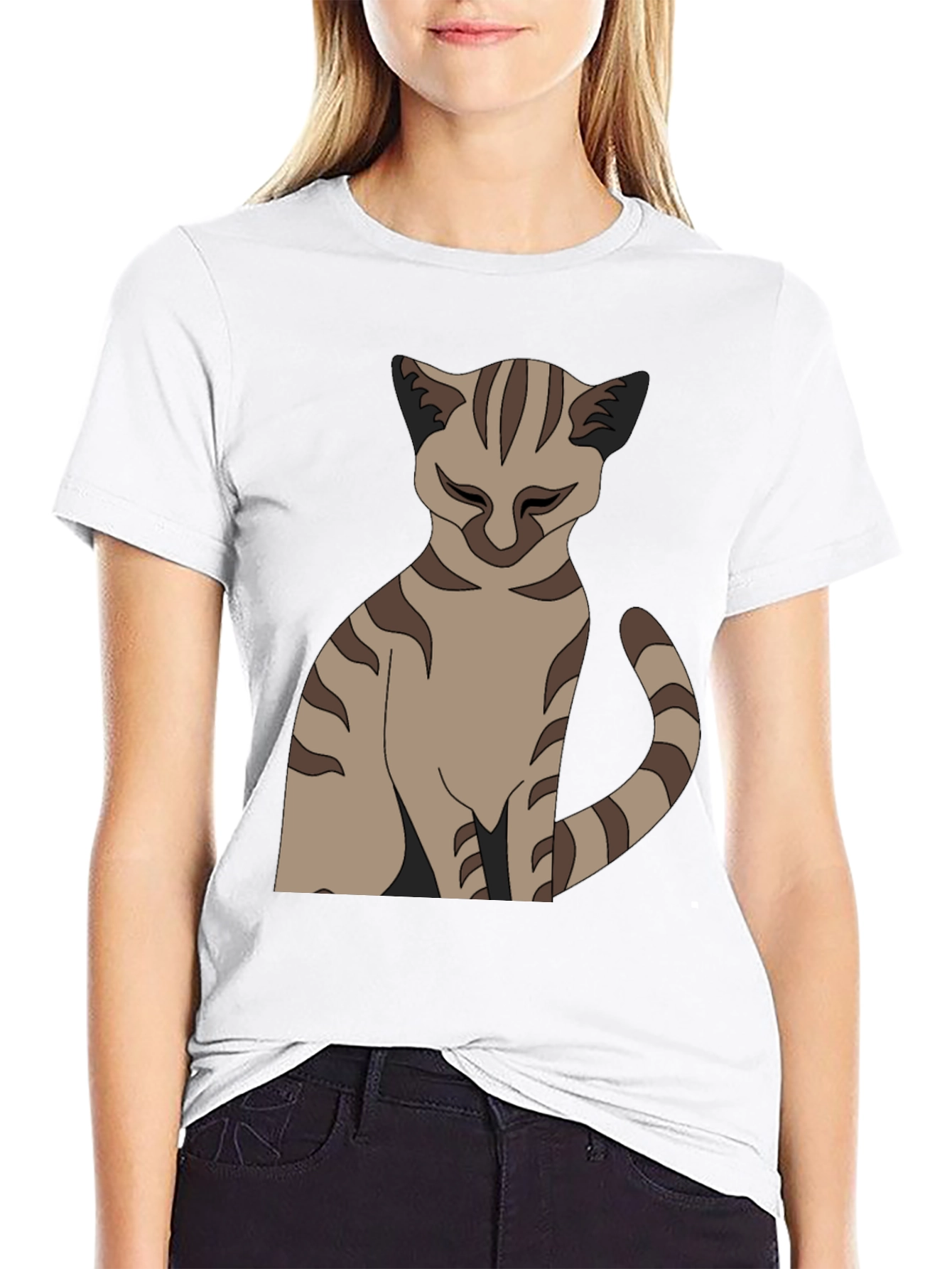 Camiseta Negra con Diseño de Gato Atigrado