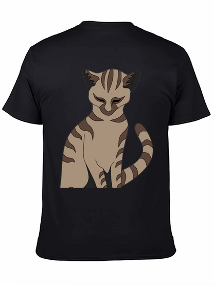 Camiseta Negra con Diseño de Gato Atigrado