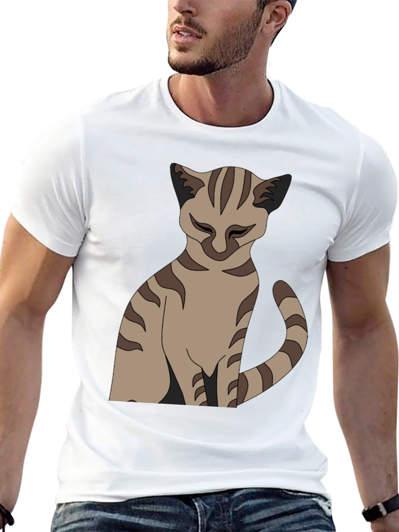 Camiseta Negra con Diseño de Gato Atigrado