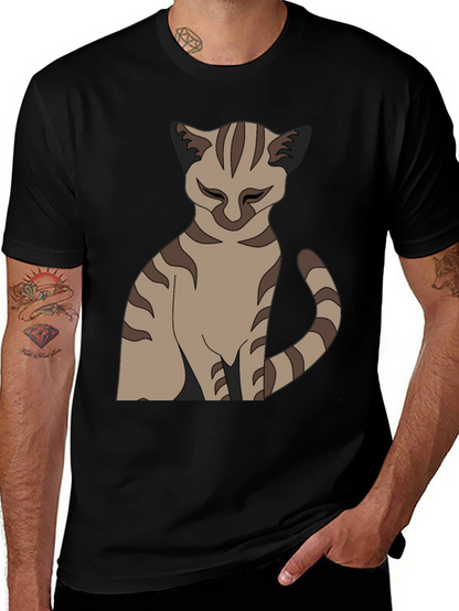 Camiseta Negra con Diseño de Gato Atigrado