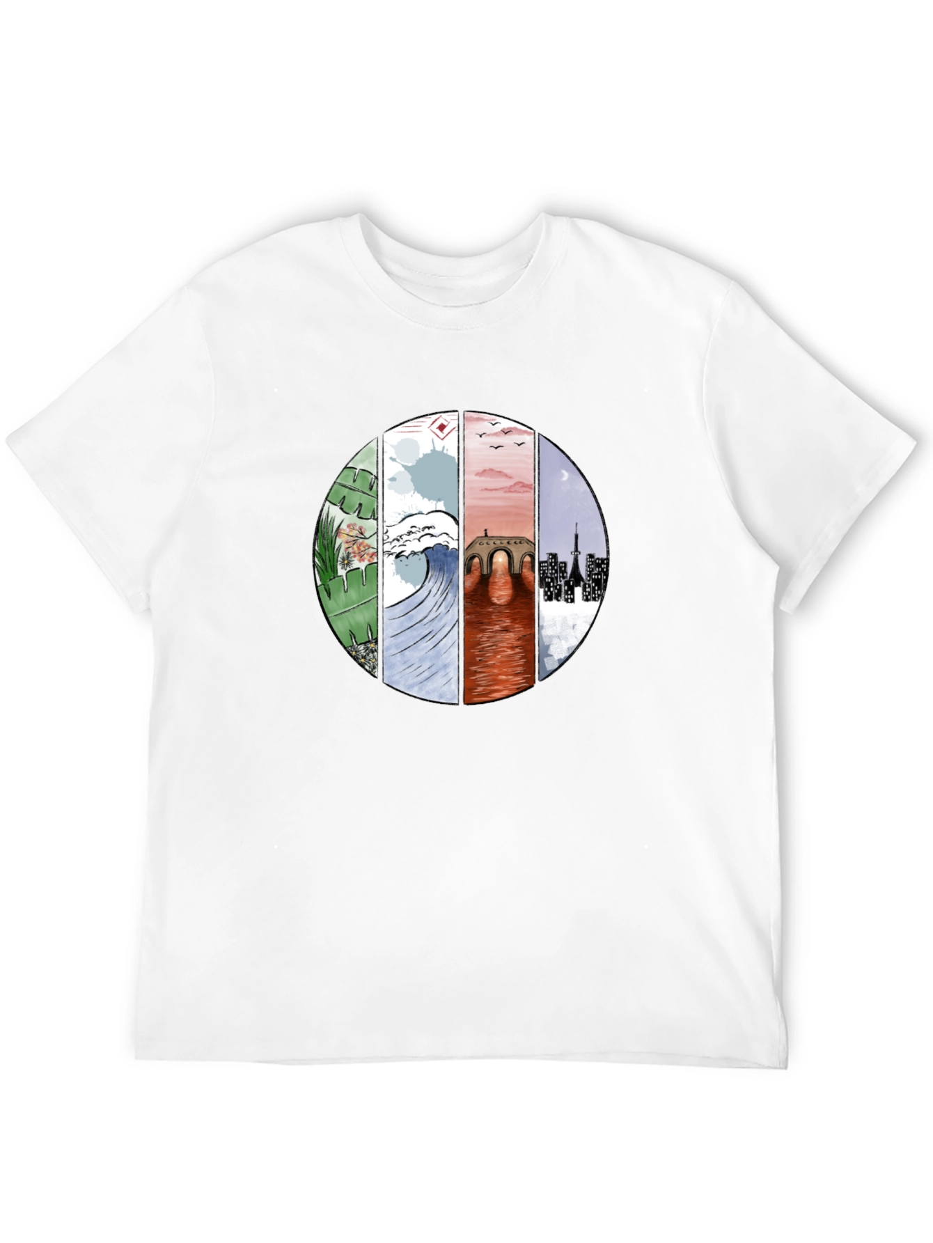 Camiseta Negra con Diseño Circular Abstracto