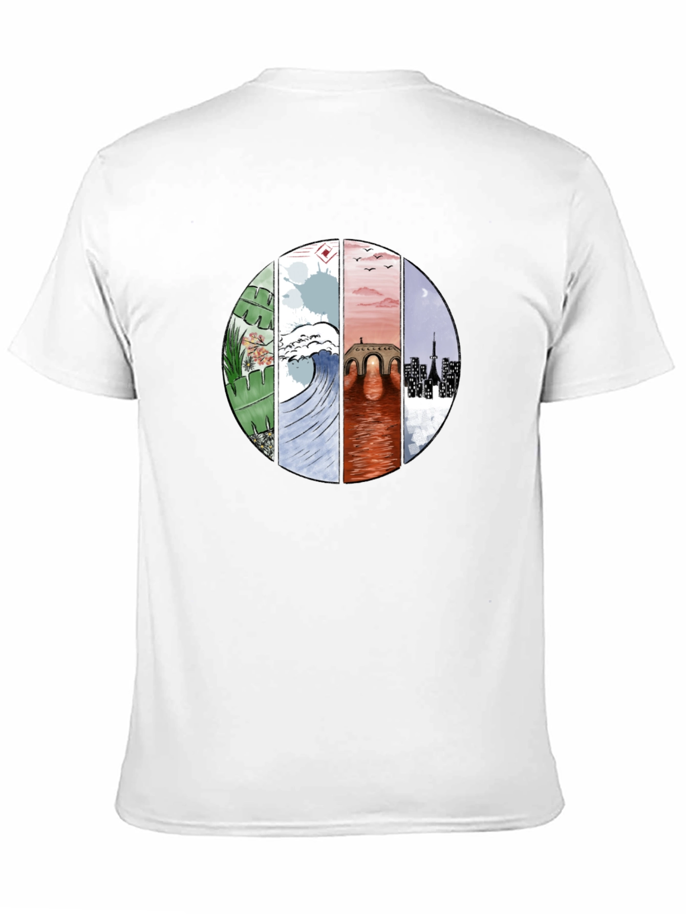 Camiseta Negra con Diseño Circular Abstracto