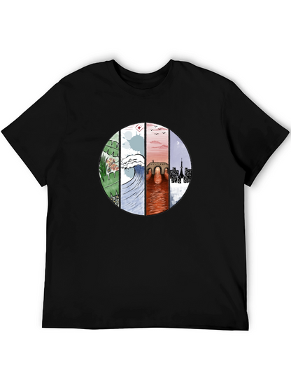 Camiseta Negra con Diseño Circular Abstracto