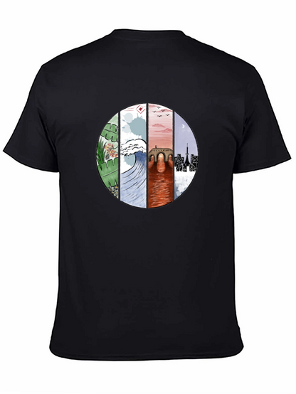 Camiseta Negra con Diseño Circular Abstracto