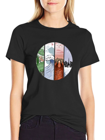 Camiseta Negra con Diseño Circular Abstracto