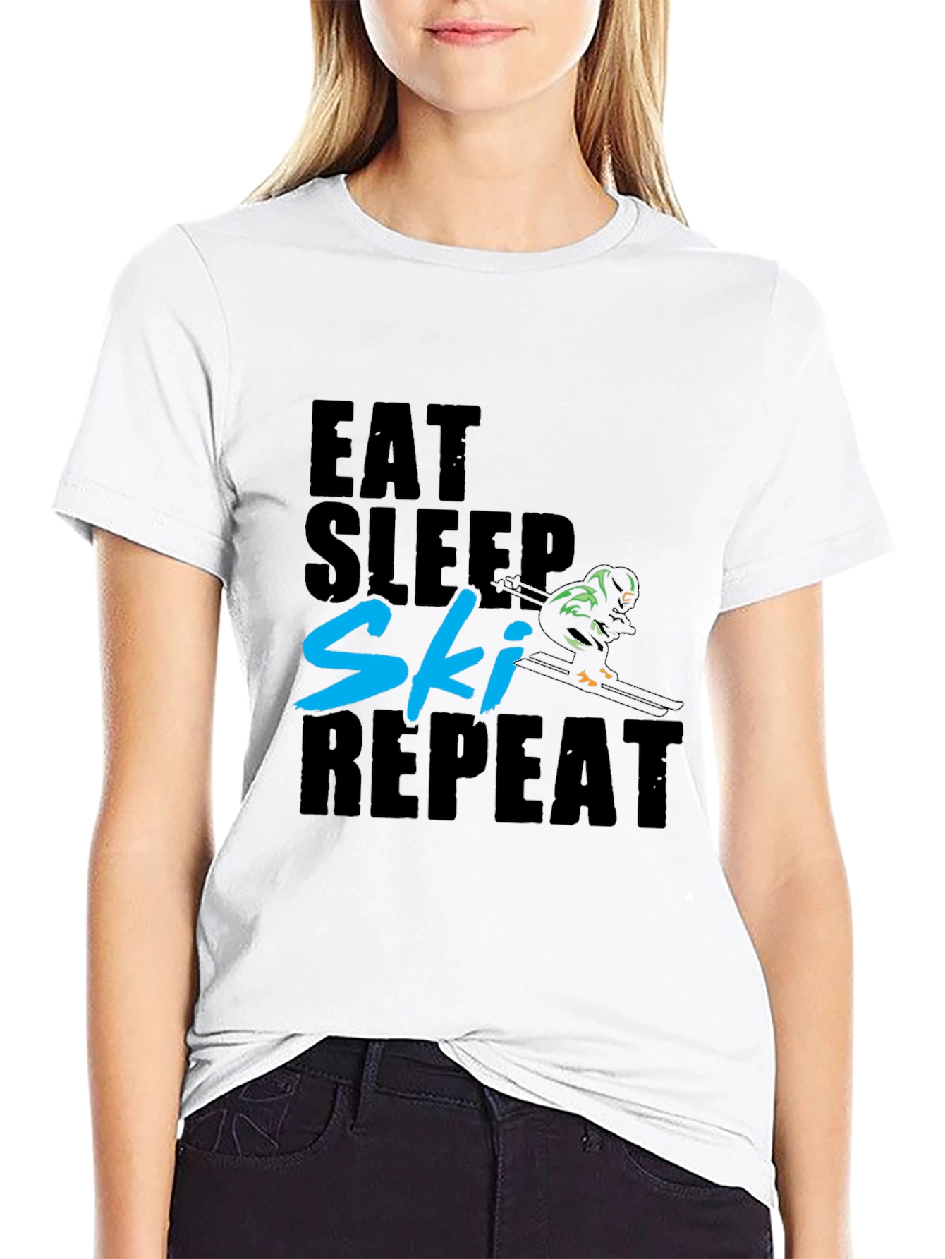 Camiseta Negra Esquí: Come Duerme Esquía Repite