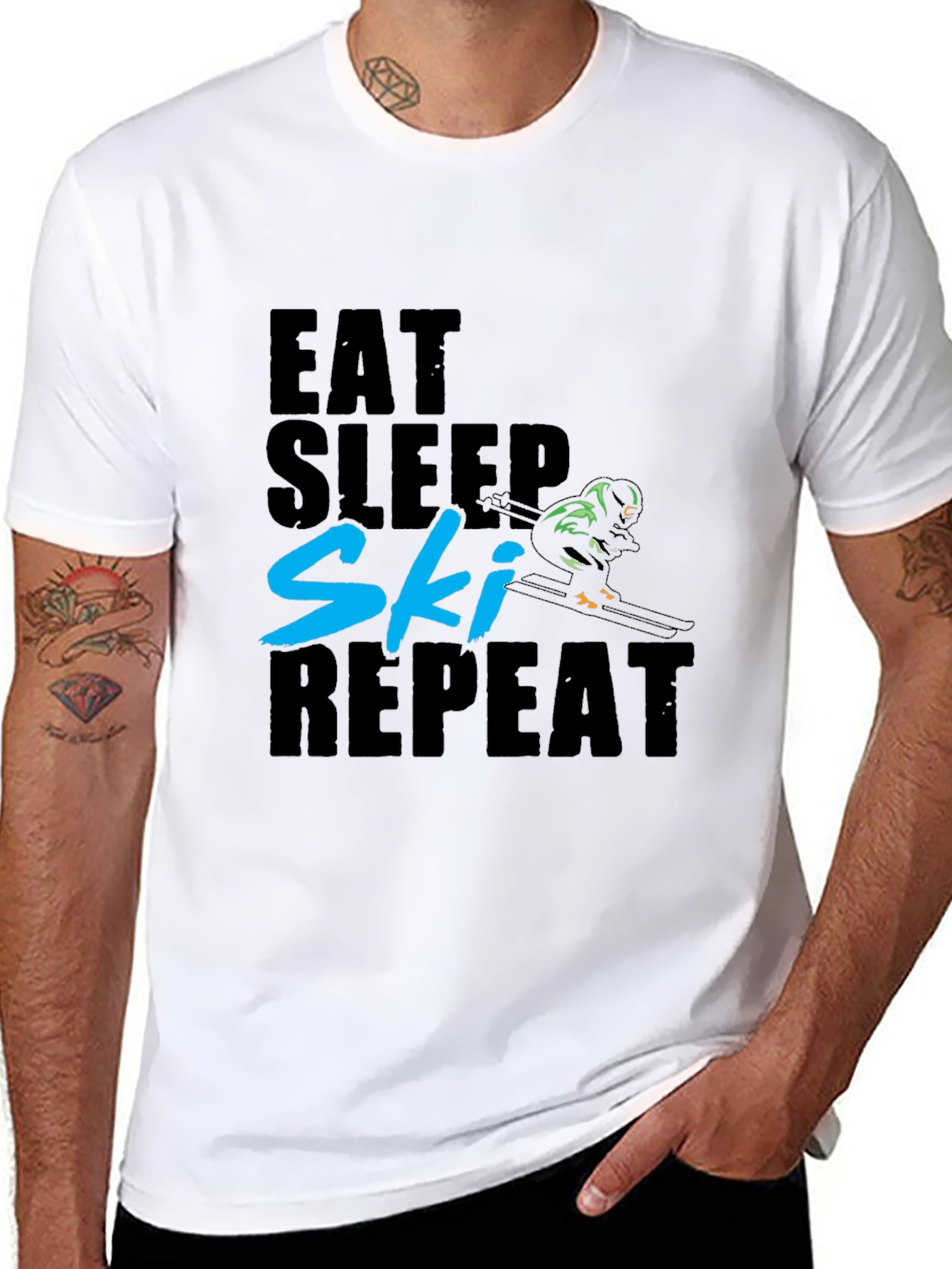 Camiseta Negra Esquí: Come Duerme Esquía Repite