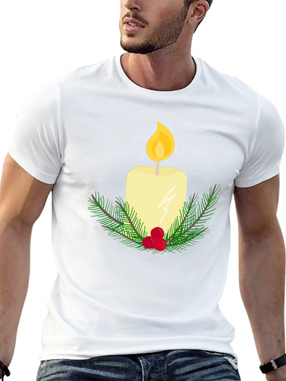 Camiseta Negra con Vela Navideña