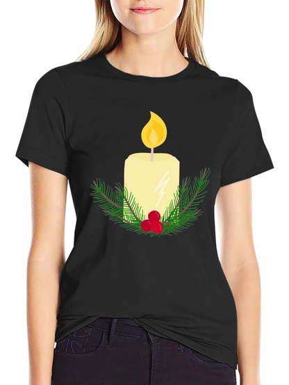 Camiseta Negra con Vela Navideña