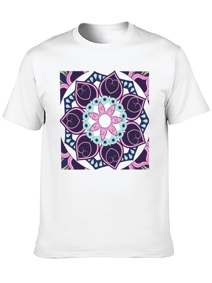 Camiseta Negra con Mandala Floral Abstracta
