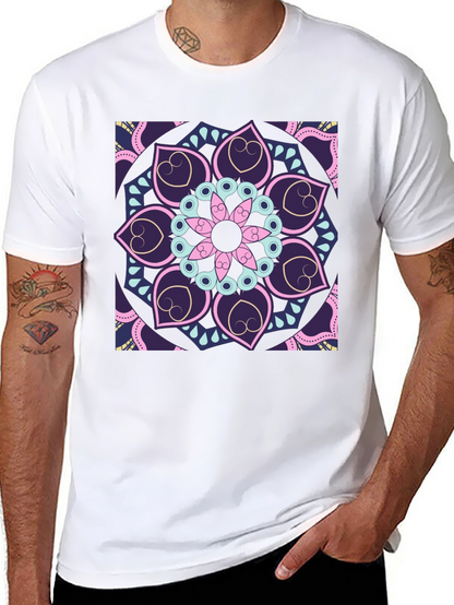 Camiseta Negra con Mandala Floral Abstracta