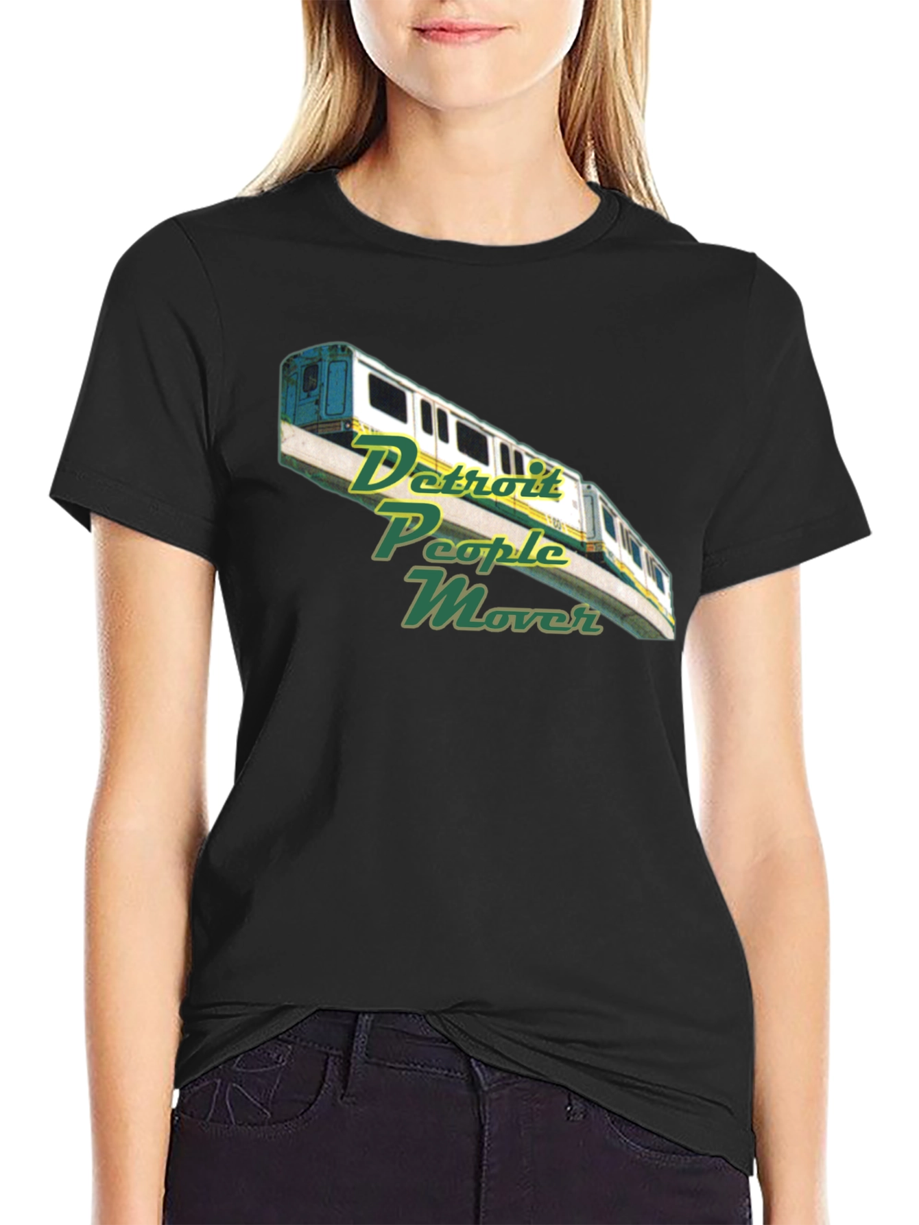 Camiseta Negra con Diseño Detroit People Mover