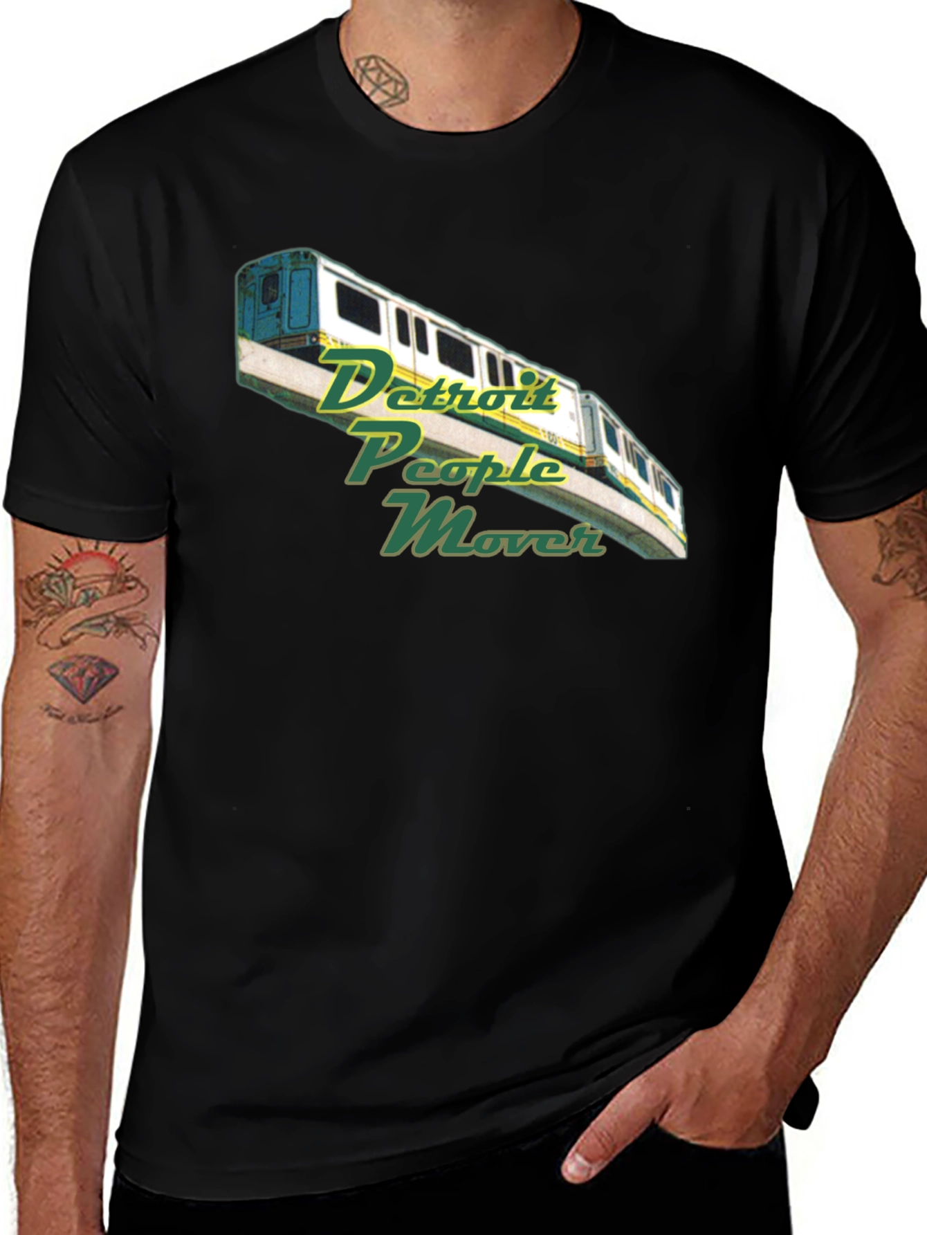 Camiseta Negra con Diseño Detroit People Mover