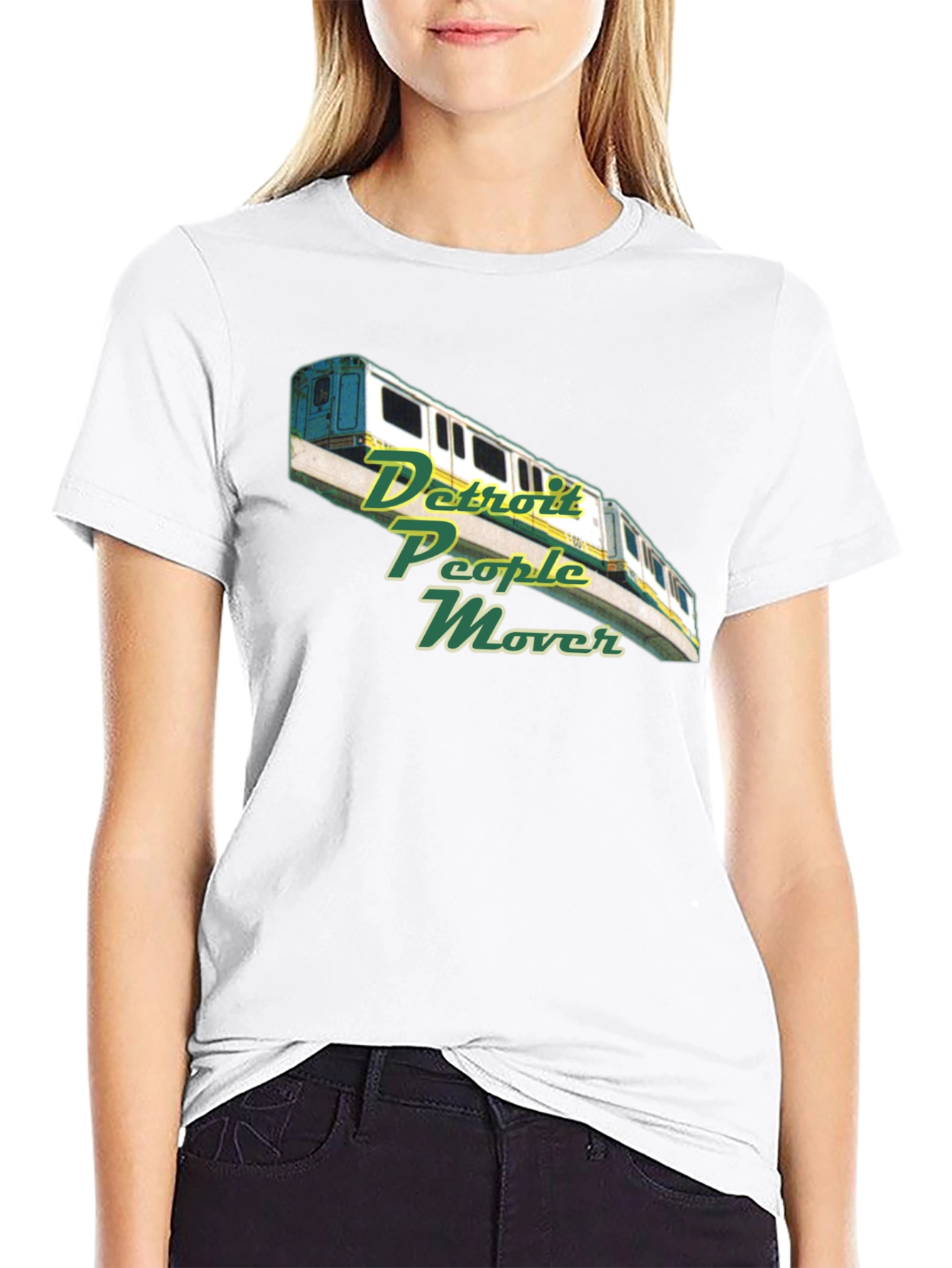 Camiseta Negra con Diseño Detroit People Mover