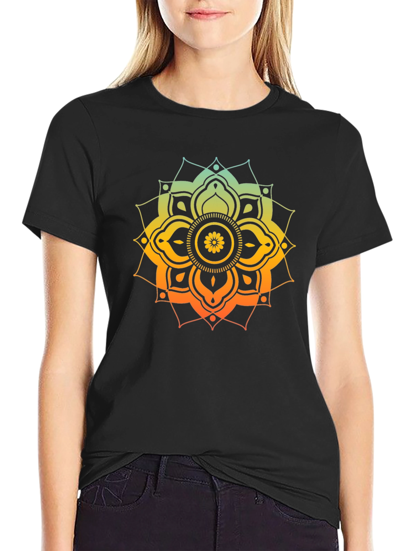 Camiseta Negra Mandala Degradada Hombre