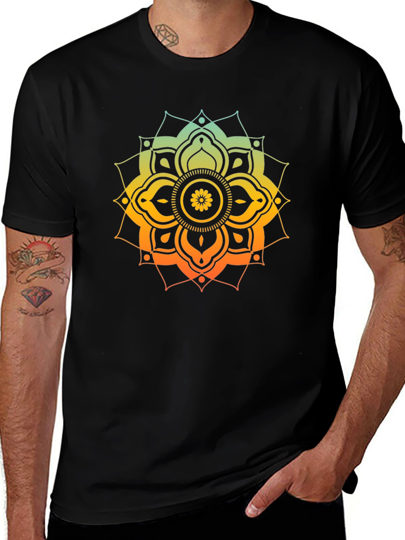 Camiseta Negra Mandala Degradada Hombre