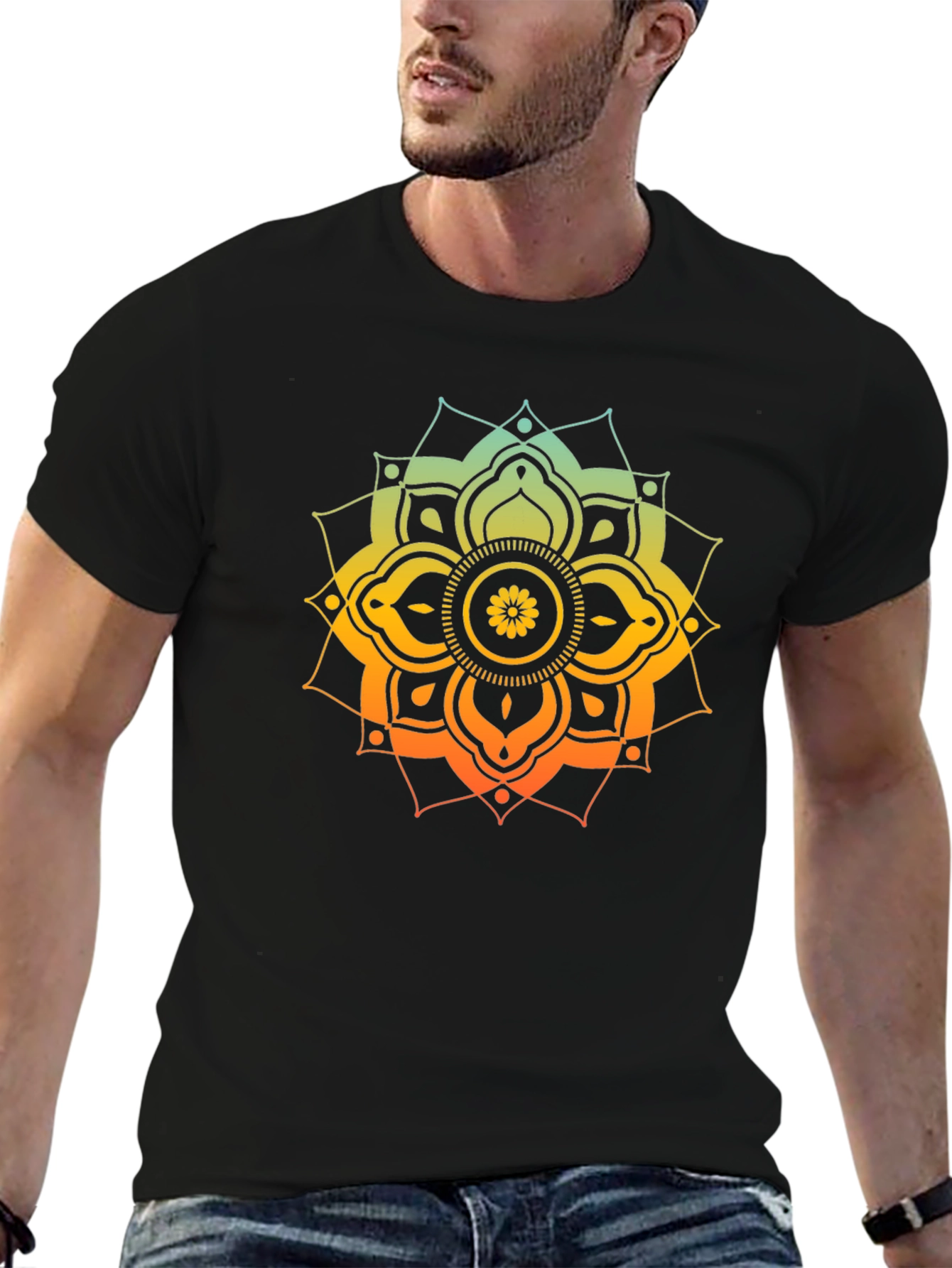 Camiseta Negra Mandala Degradada Hombre