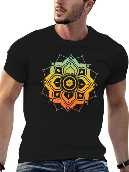 Camiseta Negra Mandala Degradada Hombre
