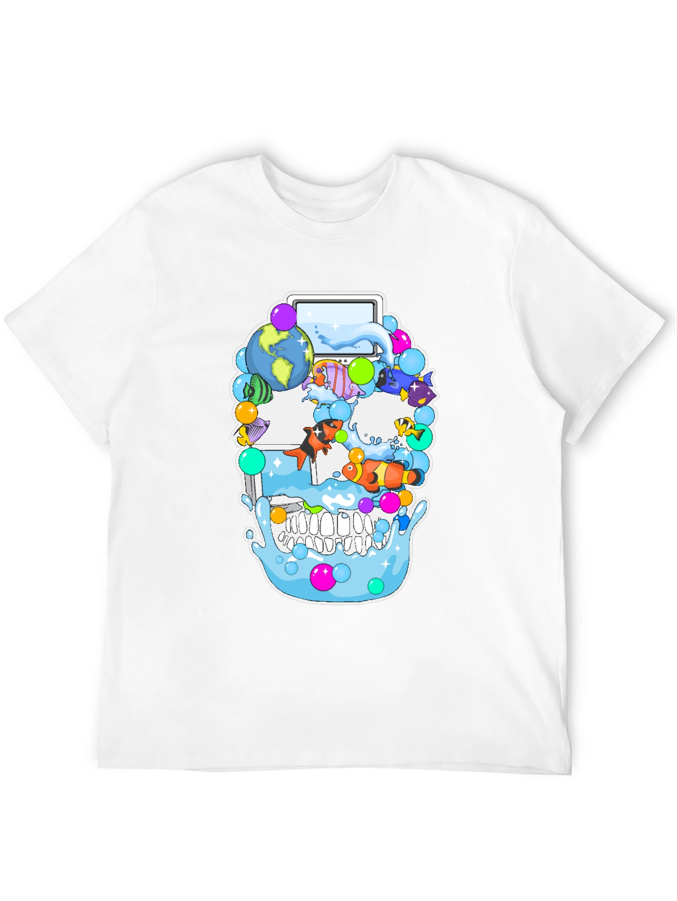 Camiseta Negra Estampado Cráneo Marino Divertido