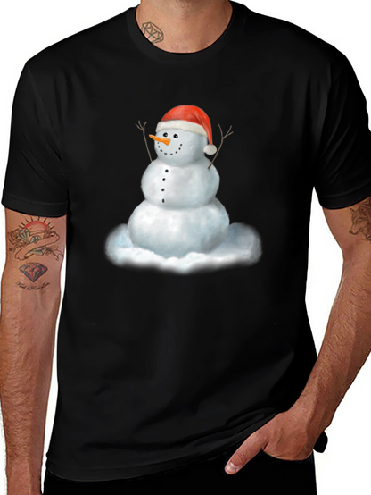 Camiseta Negra con Diseño de Muñeco de Nieve Navideño