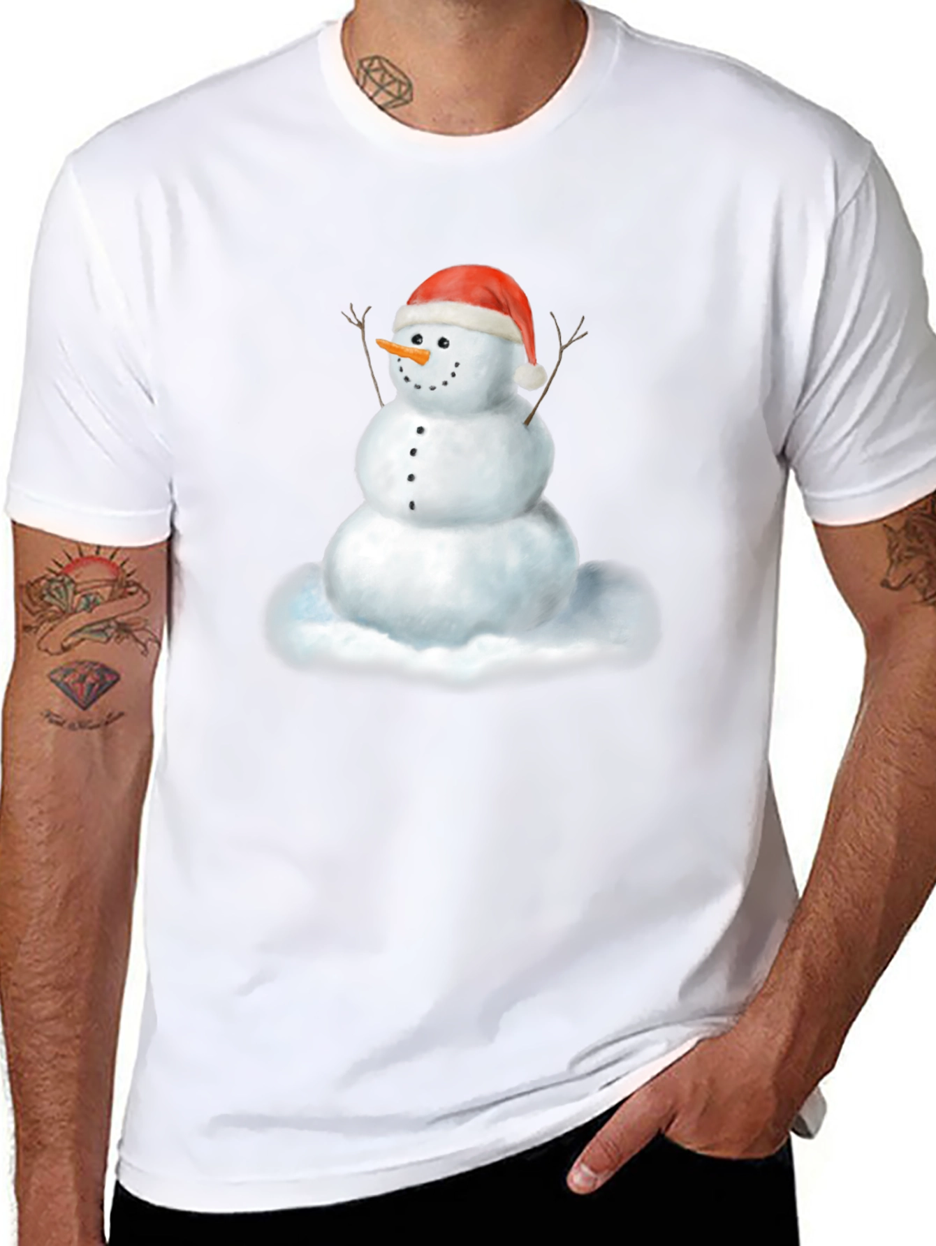 Camiseta Negra con Diseño de Muñeco de Nieve Navideño