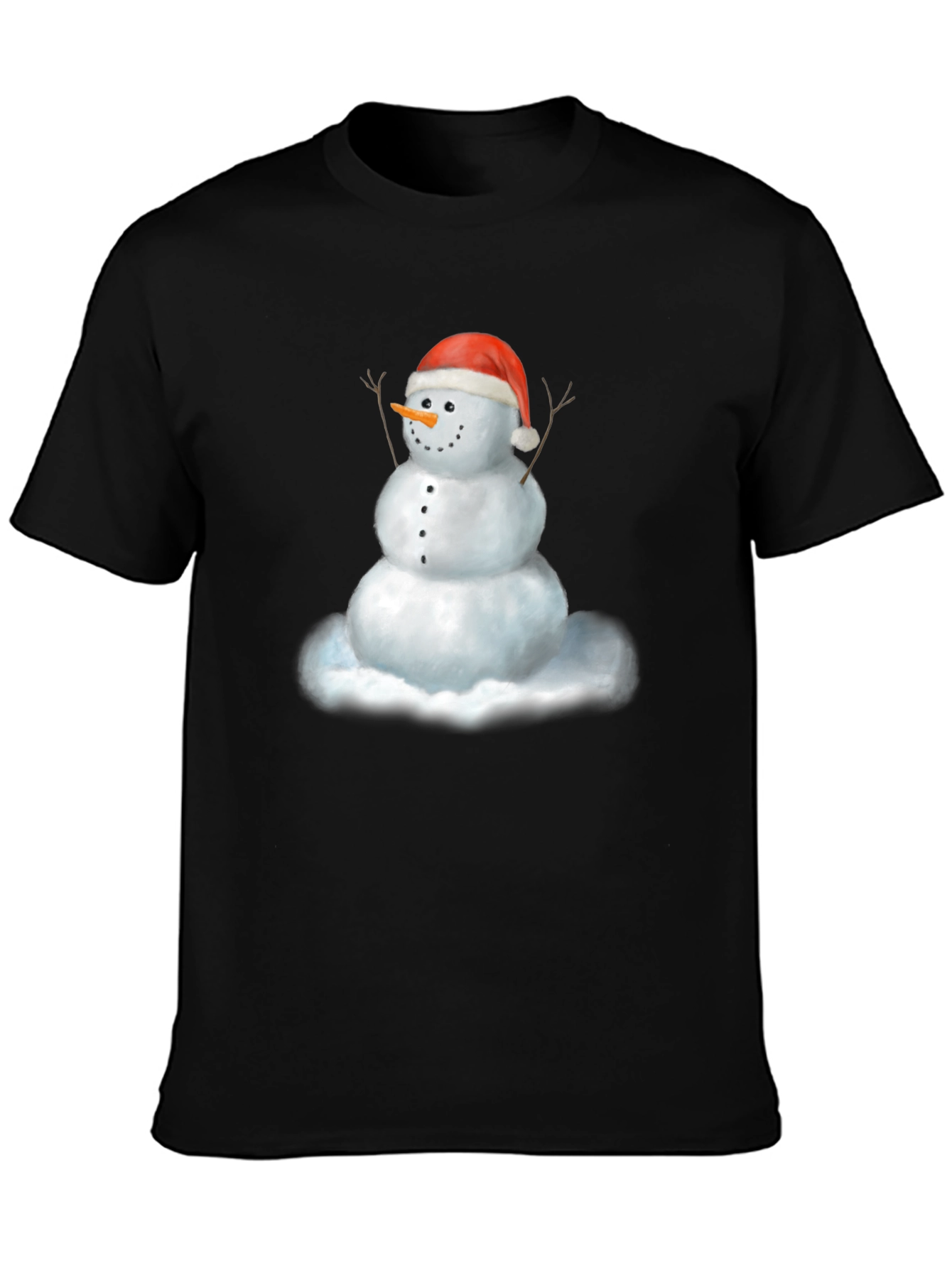 Camiseta Negra con Diseño de Muñeco de Nieve Navideño
