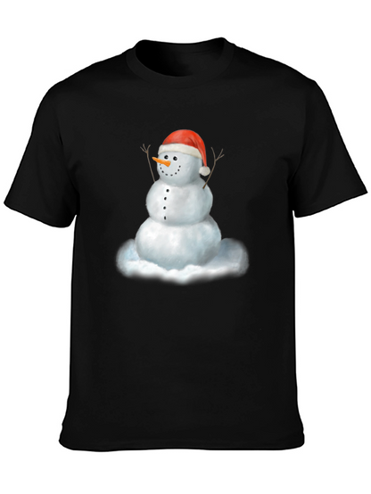 Camiseta Negra con Diseño de Muñeco de Nieve Navideño