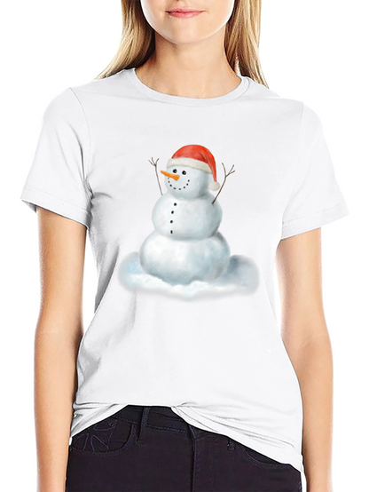 Camiseta Negra con Diseño de Muñeco de Nieve Navideño