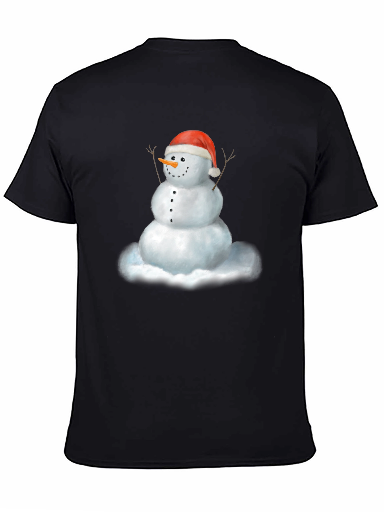 Camiseta Negra con Diseño de Muñeco de Nieve Navideño