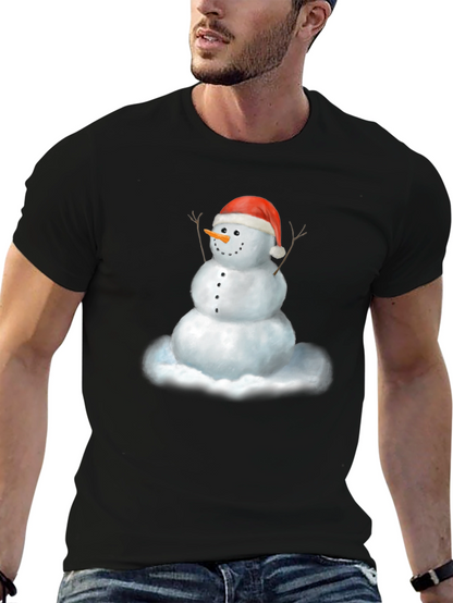Camiseta Negra con Diseño de Muñeco de Nieve Navideño
