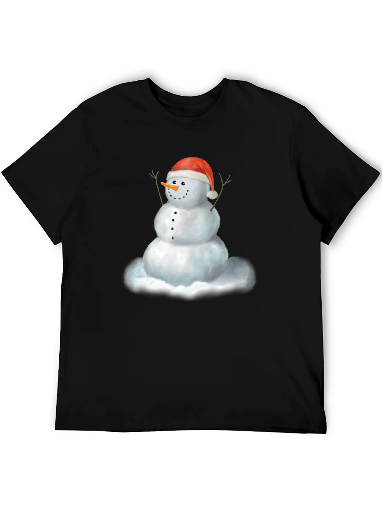 Camiseta Negra con Diseño de Muñeco de Nieve Navideño