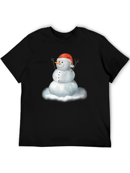 Camiseta Negra con Diseño de Muñeco de Nieve Navideño
