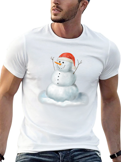 Camiseta Negra con Diseño de Muñeco de Nieve Navideño