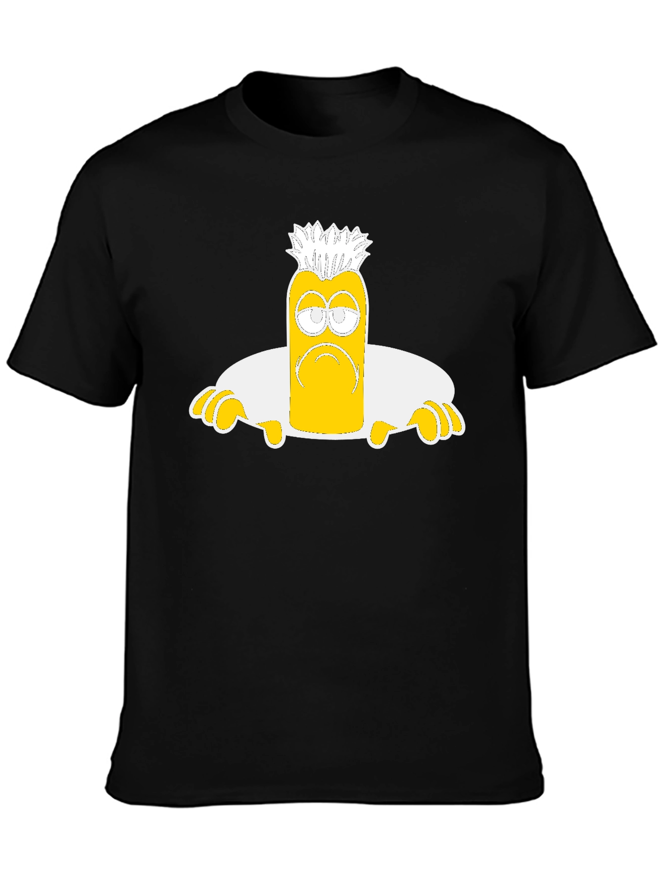 Camiseta Negra con Diseño de Personaje Amarilla Triste