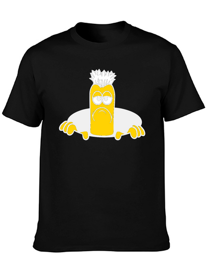 Camiseta Negra con Diseño de Personaje Amarilla Triste