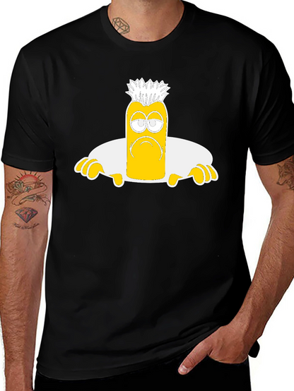 Camiseta Negra con Diseño de Personaje Amarilla Triste