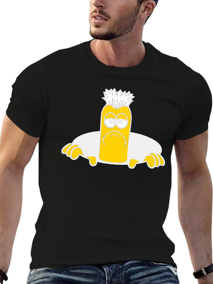 Camiseta Negra con Diseño de Personaje Amarilla Triste