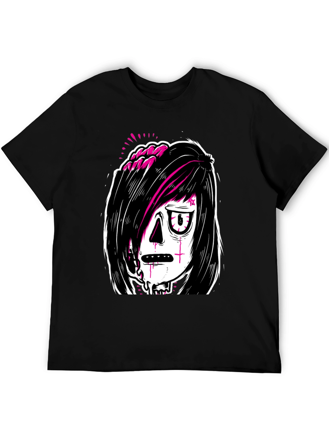 Camiseta Negra con Estampado Gótico y Moderno