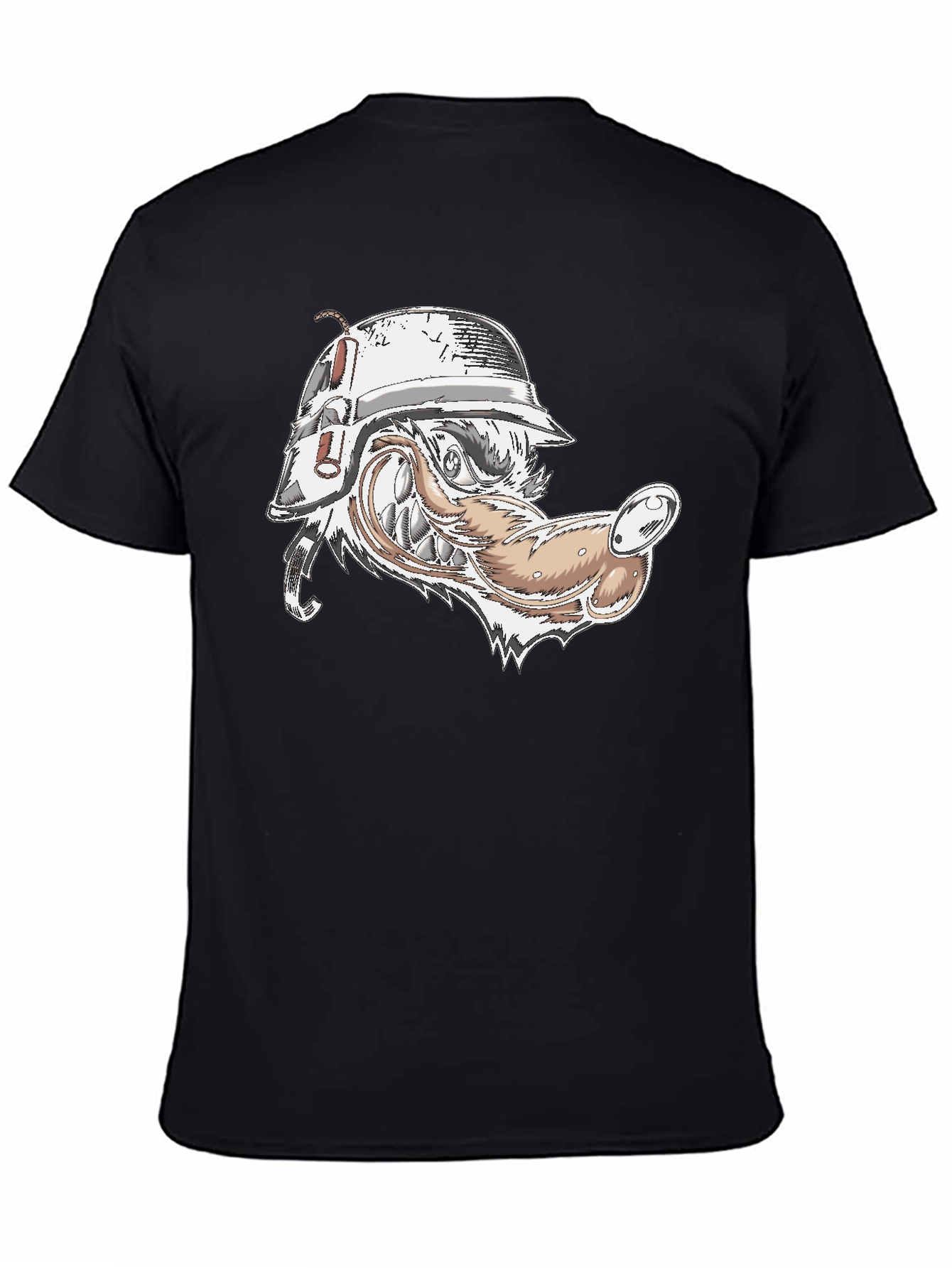 Camiseta Negra Lobo Militar Diseño Único