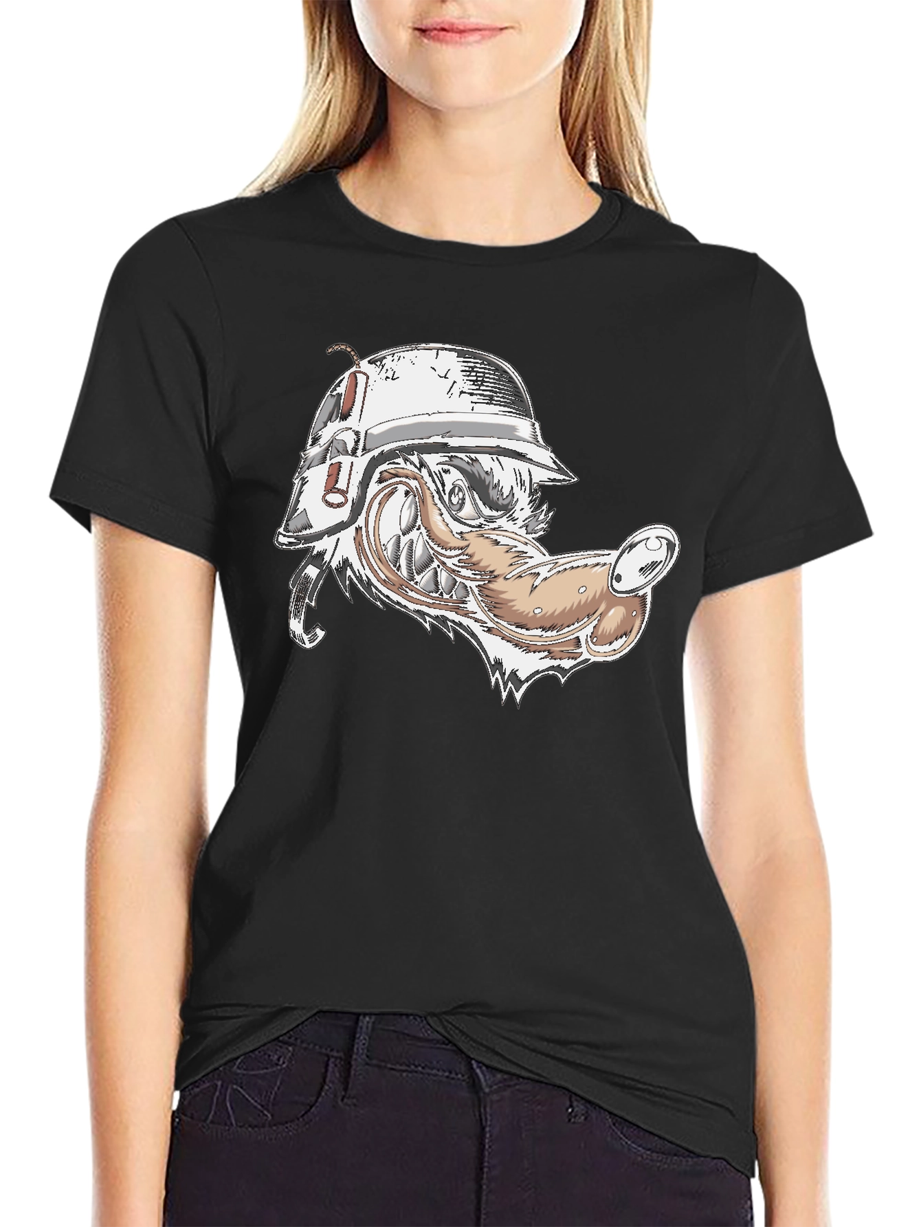 Camiseta Negra Lobo Militar Diseño Único