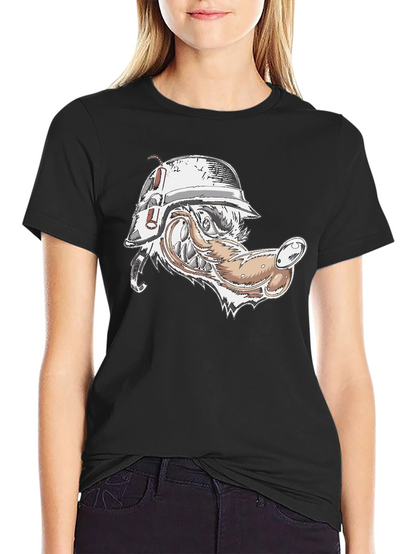 Camiseta Negra Lobo Militar Diseño Único