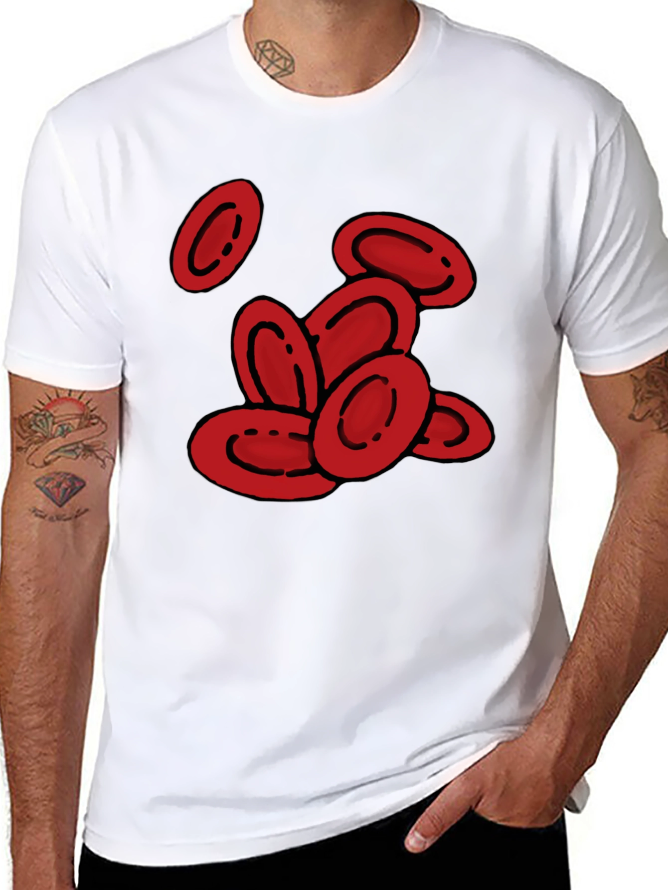 Camiseta Negra con Diseño de Glóbulos Rojos