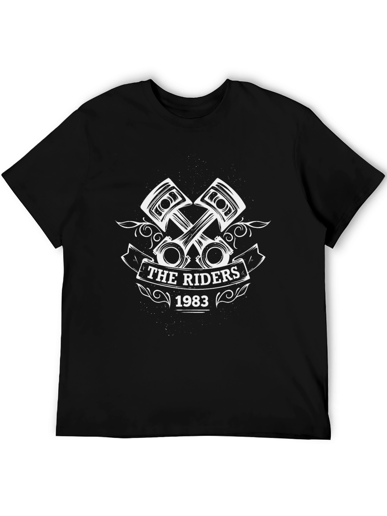 Camiseta Negra The Riders 1983 con Diseño de Pistones